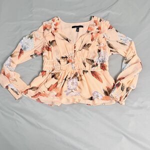WHITE HOUSE BLACK MARKET covered button romantic floral blouse top XS